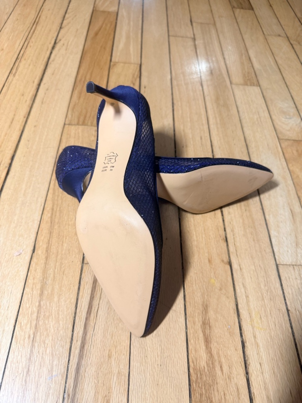 Nina Niley Navy Pointed toe Mesh Pump with Subtle Sparkle NEW - Picture 6 of 7
